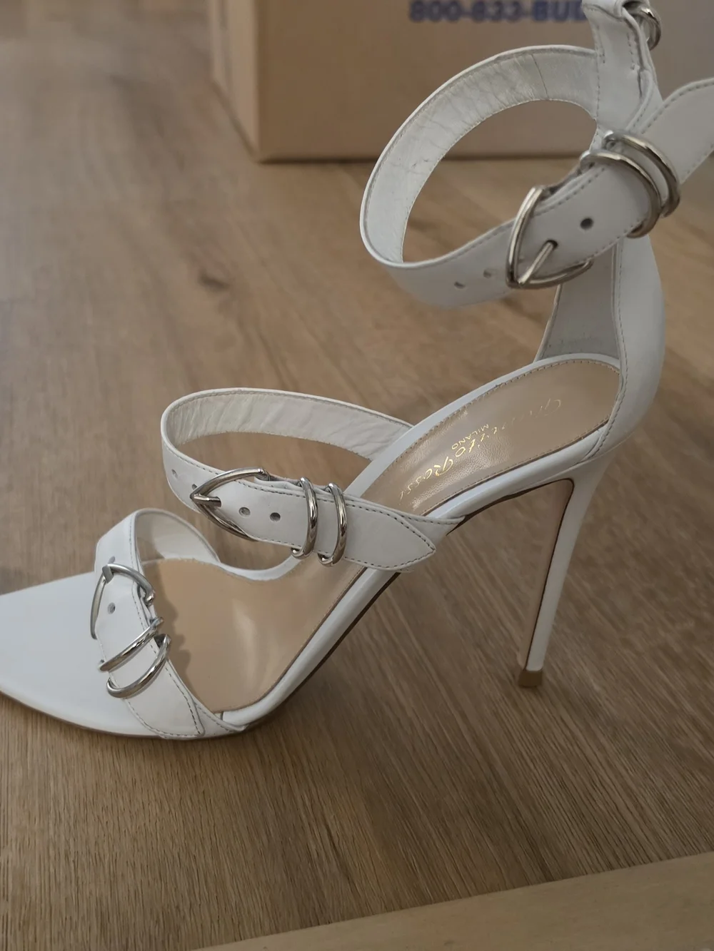 Gianvito Rossi White Pointed Buckle-Strap Stiletto Heels